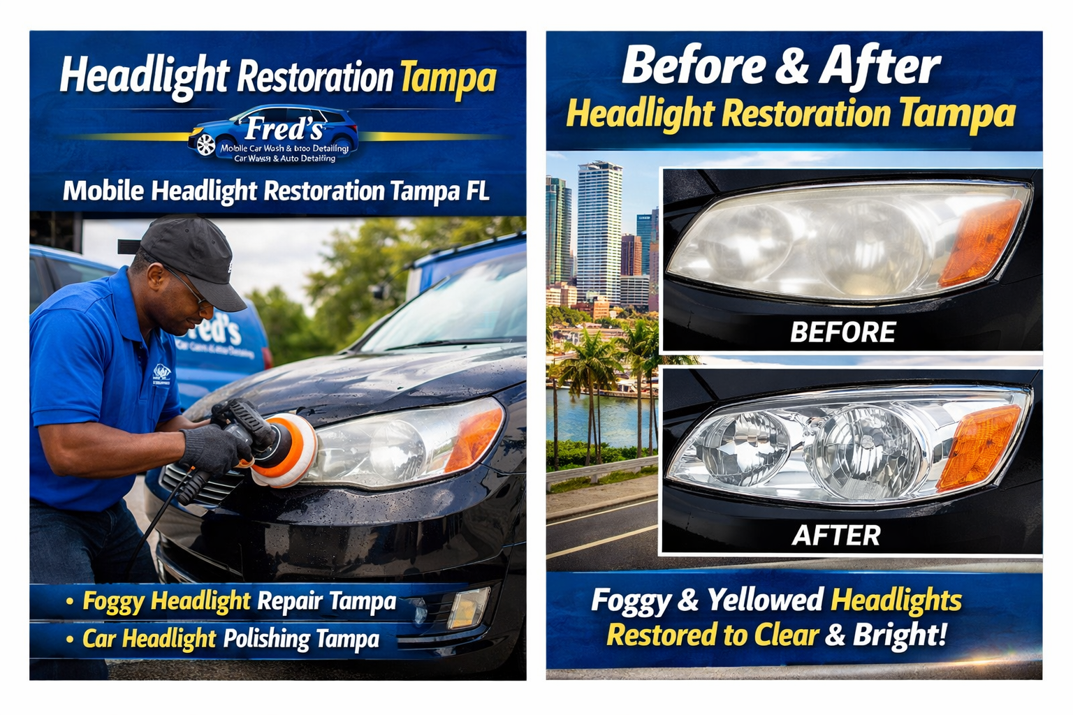 • headlight restoration tampa • mobile headlight restoration tampa fl • foggy headlight repair tampa • before and after headlight restoration tampa • car headlight polishing tampa
